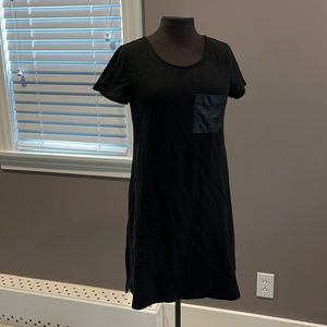 Black Cotton Dress with faux leather pocket